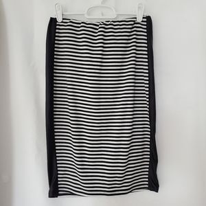 Womens Bongo Black White Striped Slip On Pencil Skirt Elastic Waistband Size M